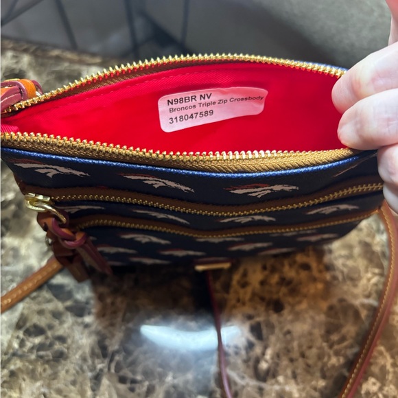 Dooney & Bourke Blue and Brown Messenger Bag with Leather Trim - Picture 3 of 3